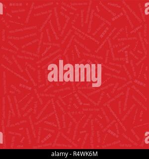 Natale e Capodanno a tema piastrella di sfondo contiene illeggibili 'Felice Anno Nuovo" testo in diverse lingue su sfondo rosso Illustrazione Vettoriale