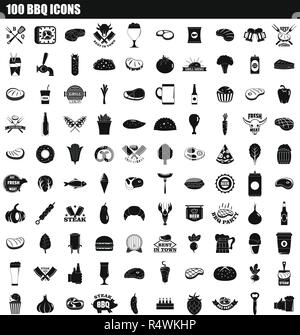 100 barbeque icon set. Semplice insieme di 100 bbq icone vettoriali per il web design isolato su sfondo bianco Illustrazione Vettoriale