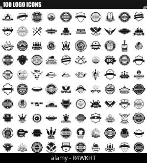 Il logo 100 icon set. Semplice insieme di 100 logo icone vettoriali per il web design isolato su sfondo bianco Illustrazione Vettoriale