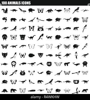 100 animali icon set. Semplice insieme di 100 animali icone vettoriali per il web design isolato su sfondo bianco Illustrazione Vettoriale