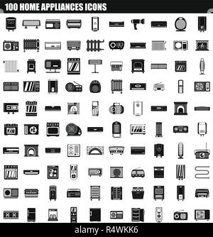 100 elettrodomestici icon set. Semplice insieme di 100 elettrodomestici icone vettoriali per il web design isolato su sfondo bianco Illustrazione Vettoriale