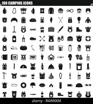 100 camping icon set. Semplice insieme di 100 camping icone vettoriali per il web design isolato su sfondo bianco Illustrazione Vettoriale