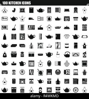 100 cucina icon set. Semplice insieme di 100 cucina icone vettoriali per il web design isolato su sfondo bianco Illustrazione Vettoriale