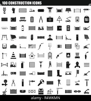 100 Costruzione icon set. Semplice insieme di 100 costruzione icone vettoriali per il web design isolato su sfondo bianco Illustrazione Vettoriale