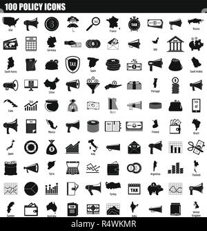 Politica 100 icon set. Semplice insieme di criteri 100 icone vettoriali per il web design isolato su sfondo bianco Illustrazione Vettoriale