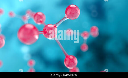 Rosa Astratto struttura molecolare o atomica su sfondo blu. 3D render illustrazione Foto Stock