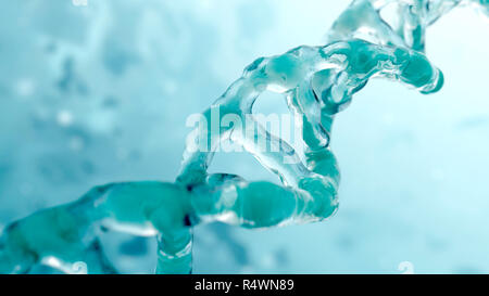 Elica di DNA sotto il microscopio. Concetto di genetica dello sfondo. 3D render illustrazione Foto Stock