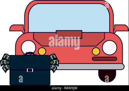 Auto e valigetta con il denaro Illustrazione Vettoriale