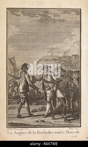 'Un inglese a Barbados vende la sua padrona". Piastra da una storia del francese potenza coloniale in Indie ad ovest. Histoire philosophique et politique des etablissemens et du commerce des EuropeÌens dans les deux Indes Par Guillaume-Thomas Raynal. Parigi Francia. Fonte: RB.23.a.2728.(7) frontespizio. Lingua: Francese. Foto Stock