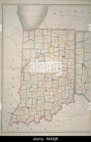 Indiana. La American Atlas; mostrante gli uffici postali, P. [Washington, D.C.] : D.H. Burr, Luglio 10th, 1839. Mappa di Indiana. Immagine presa dalla American Atlas; mostrante gli uffici postali, Post strade, ferrovie strade, canali, e il fisico e le divisioni politiche degli Stati Uniti di America del Nord; costruito dal Governo Sondaggi & altro materiale ufficiale. Dalla D.H. Burr. John Arrowsmith [Canc]. Originariamente pubblicato/prodotto in [Washington, D.C.] : D.H. Burr, Luglio 10th, 1839. . Fonte: maps.145.e.8, no.20. Lingua: Inglese. Foto Stock