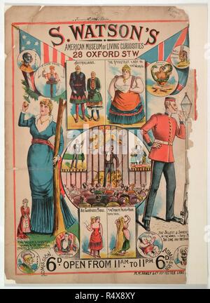 S. Watson Museo Americano di vivere curiosità, 28 Oxford Street, Westminster. 1885. . Una collezione di opuscoli da locandine e stampati vari. Originariamente pubblicato/prodotto in London, 1800 - 1895. Immagine presa da una raccolta di opuscoli da locandine e stampati vari in materia di intrattenimento in stile vittoriano e la vita di tutti i giorni. Originariamente pubblicato/prodotto in London, 1800 - 1895. Fonte: Evan.411. Lingua: Inglese. Foto Stock