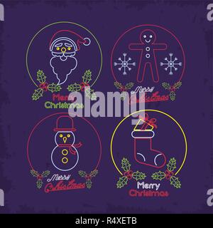 Set di buon natale luci al neon Illustrazione Vettoriale