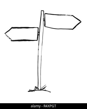 Inchiostro nero disegno a mano di due frecce decisione segno Post Foto Stock