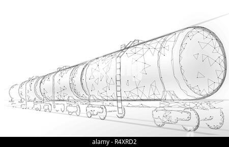 Olio cisterna ferroviario 3D render bassa poli. Petrolio di combustibile finanza industria serbatoio diesel. Cilindro Carro ferroviario stazione di benzina economico logistica business linea poligonale illustrazione vettoriale Illustrazione Vettoriale