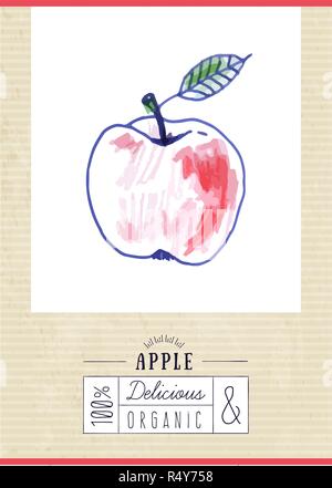 Etichetta vintage con disegnati a mano apple Illustrazione Vettoriale