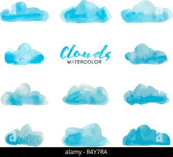 Set di acquarello dipinto a mano le nuvole Illustrazione Vettoriale