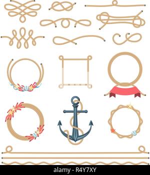 Serie di bellissimi elementi realizzati in cima nautica Illustrazione Vettoriale