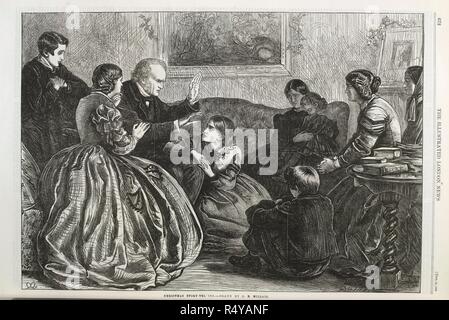 Storia di Natale raccontare. Una famiglia riunita intorno ad un padre che è raccontare una storia. Illustrated London News. Londra, 1862. Fonte: P.P.7611, 672. Lingua: Inglese. Autore: Milliais, J. E. Foto Stock