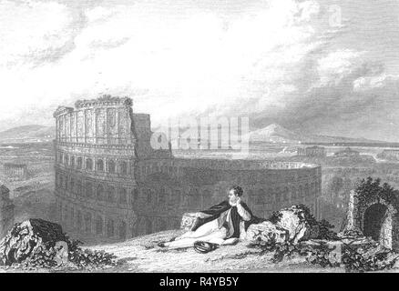 LORD BYRON (1788-1824) nobile inglese e poeta ammirando il Colosseo a Roma circa 1817 Foto Stock