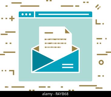 Linea piatta design concept di e-mail nel browser internet Illustrazione Vettoriale