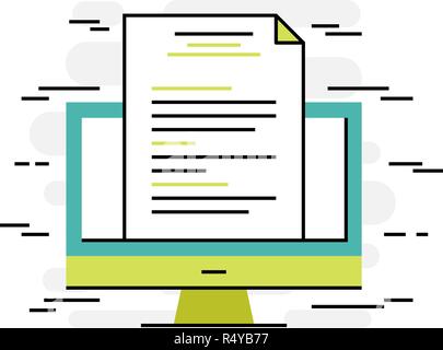 Design piatto sottile linea nozione di documento digitale Illustrazione Vettoriale