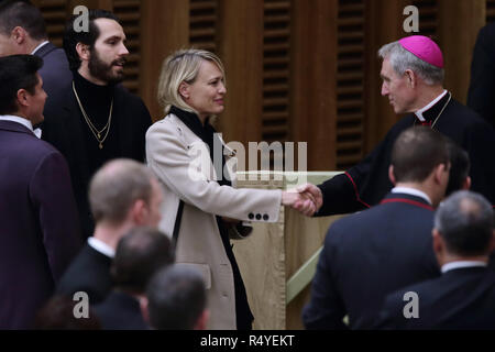 Novembre 28, 2018 - Città del Vaticano (Santa Sede) actrice americano ROBIN WRIGTH GAYLE con il marito CLEMENTE GIRAUDET durante il Papa Francesco l udienza generale nell Aula Paolo VI in Vaticano Credito: Evandro Inetti/ZUMA filo/Alamy Live News Foto Stock