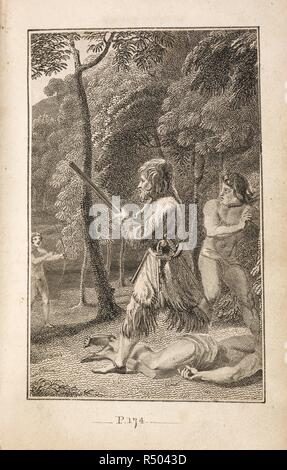 Una scena dal racconto di Robinson Crusoe. Robinson Crusoe con una carabina peopels nativo. La vita e le avventure di Robinson Crusoe. Scritto da se stesso .. Londra: J.F. Colomba, 1831. In Inghilterra. La vita e le avventure di Robinson Crusoe. Scritto da se stesso... Daniel Defoe. Fonte: 1578.8275 opposta 174. Lingua: Inglese. Foto Stock