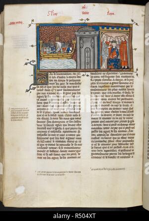 Carlo I d'Angiò; Re di Napoli e Sicilia (1265-85); 1226-1285.-Carlo I d'Angiò andando a Roma per mare / investitura con il regno di Sicilia da Papa Clemente IV il 4 novembre 1265.-Ms.illuminazione, Francese, c.1335/40. Fr.: Grandes Chroniques de France. La signora Royal 16 G VI, fol.429 v,. Foto Stock