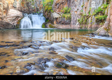 Cascata lungo tenderfoot creek nel piccolo belt le montagne vicino al bianco delle molle di zolfo, montana Foto Stock