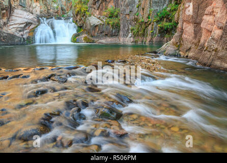 Cascata lungo tenderfoot creek nel piccolo belt le montagne vicino al bianco delle molle di zolfo, montana Foto Stock