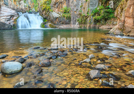 Cascata lungo tenderfoot creek nel piccolo belt le montagne vicino al bianco delle molle di zolfo, montana Foto Stock