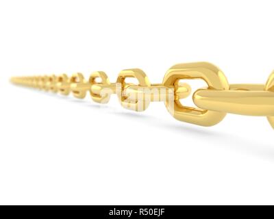 Catena d'oro su sfondo bianco. 3D render illustrazione. Foto Stock
