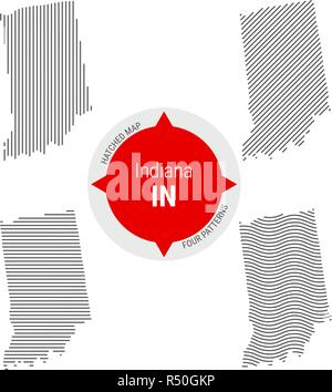 Configurazione tratteggiata mappa vettoriale dell'Indiana. Stilizzata semplice silhouette dell'Indiana. Quattro modelli diversi Illustrazione Vettoriale