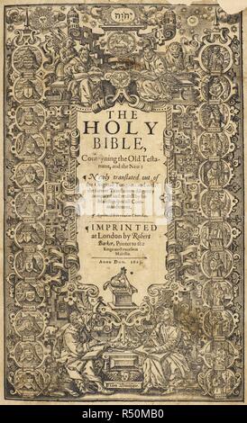 Seconda edizione folio del cosiddetto Re James' la Bibbia. La Sacra Bibbia tradotta appena fuori le alette Originall designati per essere letta nelle chiese BL. R. Barker: Londra, 1613, 11. Fonte: C.35.l.10.(1). Lingua: Inglese. Foto Stock