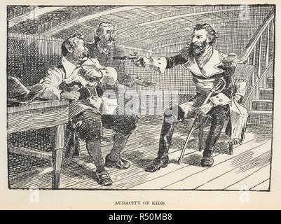 L audacia di Kidd. Immagine che ritrae William Kidd, noto come Captain Kidd; Scottish merchant e corsaro, girato pirata. Il capitano William Kidd e altri dei pirati o bucanieri che hanno devastato i mari, le isole e i continenti di America ... New York, 1874. Fonte: 10881.de.28, opposta 51. Autore: Abbott, John Stevens Cabot. Foto Stock