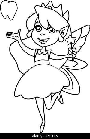 Piccolo dente Fairy Line Art Illustrazione Vettoriale