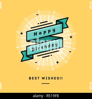 Buon compleanno, design piatto sottile linea banner Illustrazione Vettoriale