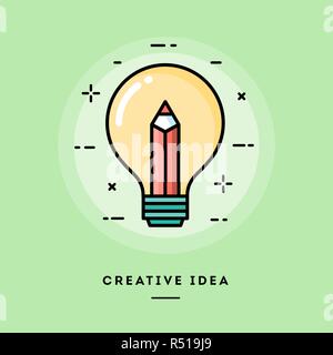 Idea creativa, design piatto sottile linea banner Illustrazione Vettoriale
