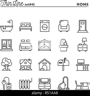 Home, interno, mobili e più sottile linea set di icone Illustrazione Vettoriale