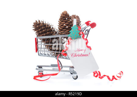 Fotografia del carrello in ferro con due coni, cartolina, nastri Foto Stock