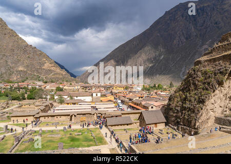 Ollantaytambo in Valle Sacra del Perù Foto Stock