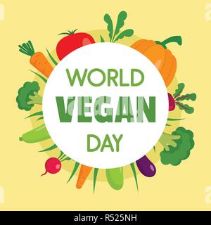 Felice giornata vegana concetto dello sfondo. Illustrazione piana di felice vegan giorno concetto vettoriale sfondo per web design Illustrazione Vettoriale