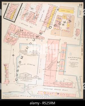 La sezione di una polizza di assicurazione della città di Dublino, che mostra la zona di Custom House Docks. Piano di assicurazione della città di Dublino ... [Da] C.E. Pungolo ... Scala, 40 ft. = 1 inch ... Key-Plan, 600 ft. = 1 inch. Vol. 1. Londra : C.E. Pungolo, 1893. fol.; Scala, 40 ft. = 1 inch ... Key-Plan, 600 ft. = 1 inch. Fonte: maps.145.b.4.(2), il foglio 10. Foto Stock