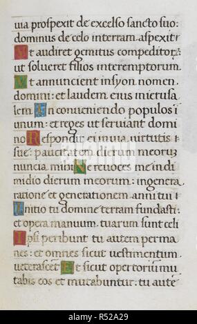 Pagina di testo; Salmo 101. Mirandola ore. L'Italia, circa 1490-1499. [Intero folio] pagina di testo dai Salmi penitenziali. Il Salmo 101 immagine presa da Mirandola ore. Originariamente pubblicato/prodotto in Italia, circa 1490-1499. Fonte: Aggiungi. 50002, f.69. Lingue: Latina. Foto Stock