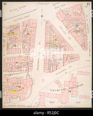 La sezione di una polizza di assicurazione della città di Dublino, che mostra Aston's Quay; Burgh Quay; Westmorland Street; Doiler street; Trinity College. Piano di assicurazione della città di Dublino ... [Da] C.E. Pungolo ... Scala, 40 ft. = 1 inch ... Key-Plan, 600 ft. = 1 inch. Vol. 1. Londra : C.E. Pungolo, 1893. fol.; Scala, 40 ft. = 1 inch ... Key-Plan, 600 ft. = 1 inch. Fonte: maps.145.b.4.(2), il foglio 17. Foto Stock