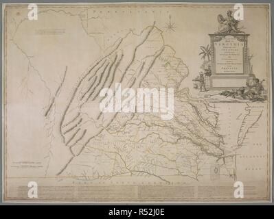 Una mappa della Virginia. Una nuova e accurata mappa della Virginia in cui la maggior parte delle contee sono stabilite da indagini effettivo. : Con un conciso conto del numero di abitanti, il commercio, il suolo e produrre di quella provincia. Londra : Febbraio 1770 pubblicati in base a un atto del Parlamento per l'autore; da Tho.s Jefferys all'angolo di S.t Martins Lane in The Strand, [1770.]. Fonte: Mappe K.Top.122.44.8 TAB.FINE. Lingua: Inglese. Autore: Jefferys, Thomas. Foto Stock