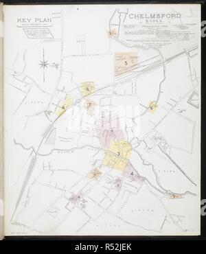 Mappa di Chelmsford Essex. Chelmsford Essex : [incendio piani di assicurazione]. Londra : Chas. E. Pungolo Limited, 1909. 63x54cm.; Scala [1:480]. 40ft = 1 pollici. Fonte: Mappe 149.b.29.(1) foglio 1. Foto Stock