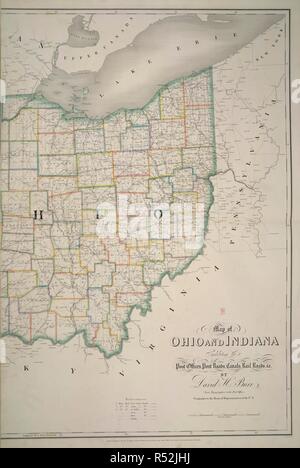 Ohio e Indiana. La American Atlas; mostrante gli uffici postali, P. [Washington, D.C.] : D.H. Burr, Luglio 10th, 1839. Mappa di Ohio e Indiana. Immagine presa dalla American Atlas; mostrante gli uffici postali, Post strade, ferrovie strade, canali, e il fisico e le divisioni politiche degli Stati Uniti di America del Nord; costruito dal Governo Sondaggi & altro materiale ufficiale. Dalla D.H. Burr. John Arrowsmith [Canc]. Originariamente pubblicato/prodotto in [Washington, D.C.] : D.H. Burr, Luglio 10th, 1839. . Fonte: maps.145.e.8, no.19. Lingua: Inglese. Foto Stock