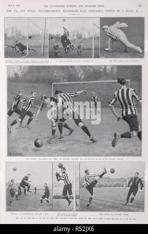 'L'F.A. Cup final - Wolverhampton Wanderers batterono Newcastle United da 3 obiettivi e 1'. L'illustrato sporting e drammatiche notizie. Il 2 maggio 1908. Fonte: illustrato sporting e drammatiche notizie. Pagina 305. Foto Stock