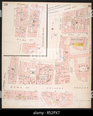 La sezione di una polizza di assicurazione della città di Dublino, che mostra la Crampton quay; Aston's Quay; Fleet Street; Dame Street; College green. Piano di assicurazione della città di Dublino ... [Da] C.E. Pungolo ... Scala, 40 ft. = 1 inch ... Key-Plan, 600 ft. = 1 inch. Vol. 1. Londra : C.E. Pungolo, 1893. fol.; Scala, 40 ft. = 1 inch ... Key-Plan, 600 ft. = 1 inch. Fonte: maps.145.b.4.(2), il foglio 16. Foto Stock